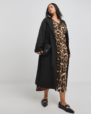 Leopard Print Long Sleeve Waffle Lace Trim Midi Dress