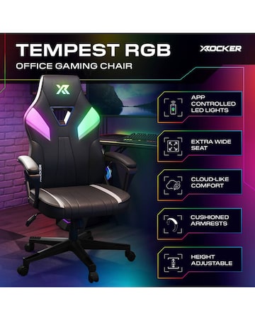 X Rocker Tempest Ergonomic PC Gaming Chair with LED Lights - RGB Black
