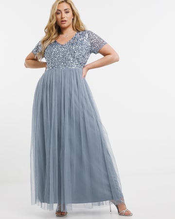 Maya V-Neck Sequin Emebllished Tulle Maxi Dress