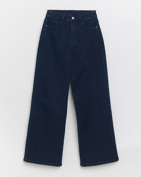 Dark Indigo Fleece Lined Cosy Warm Feel Stretch Wide Leg Jeans