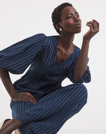 Striped Shirred Seam Puff Sleeve Top