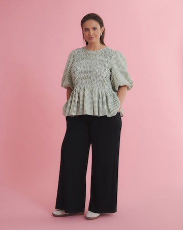 Gingham Shirred Seersucker Blouse