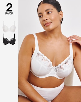 Pretty Secrets 2 Pack Elana Wired Full Cup Bras B-F - Black/White