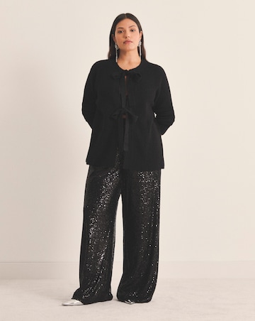 Cosy Yarn Black Tie Front Bow Cardigan
