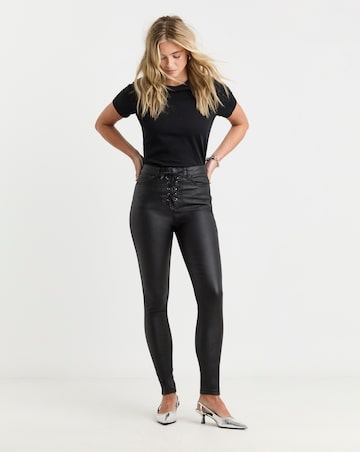 Lace Through Coated Black Skinny Jean