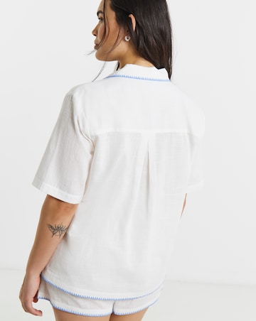 Figleaves Embroidered Cotton Pyjama Shortie Set