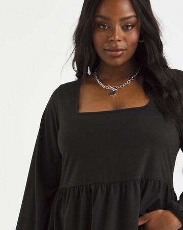 Black Supersoft Square Neck Peplum Top