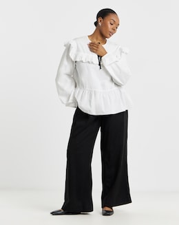 Black Lyocell Pleat Detail Wide Leg Jeans