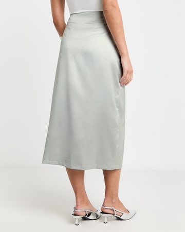 Silver Lace Up Detail Premium Stretch Satin Midaxi Skirt
