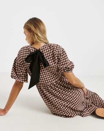 Simply Be Brown Gingham Waffle Bow Back Midi Dress