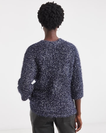 Navy V Neck Tinsel Jumper