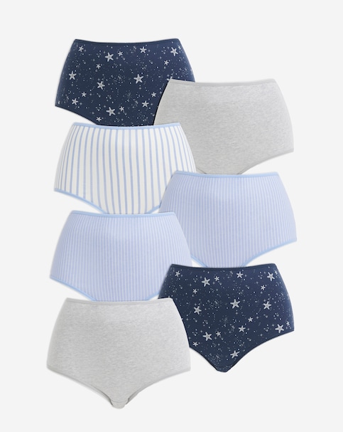 Pretty Secrets (7 Pack) Cotton Full Fit Brief Knickers Navy Star