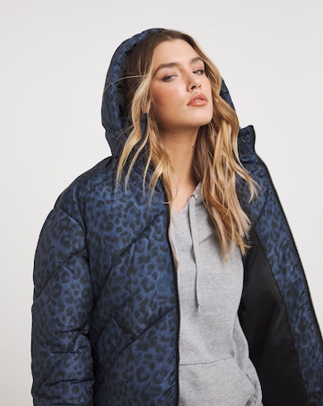 Leopard Print Chevron Short Puffer Coat