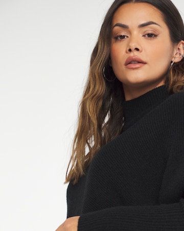 Cosy High Neck Chevron Ribbed Detail Jumper
