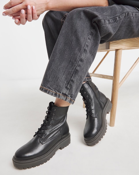 Serena Leather Chunky Lace Up Boots - Extra Wide Fit (EEE)