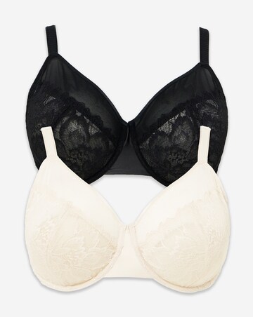 Pretty Secrets (2 Pack) Willow Stretch Lace Minimiser Bras (DD-H) Black/Cream
