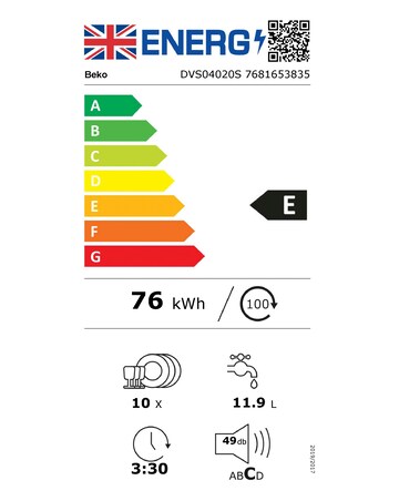 Beko DVS04020S Freestanding 10-place Slimline Dishwasher - Silver