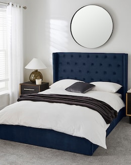 Allegra Winged Velvet Ottoman Bed with 3 Layer Memory Foam Hybrid Mattress