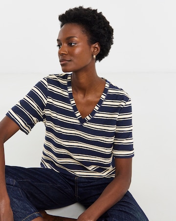 Textured Stripe V-Neck T-Shirt