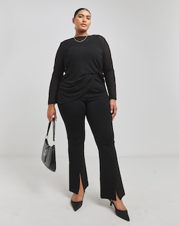 Black 2 in 1 Rib Mesh Longline Top