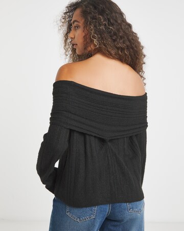 Simply Snug Black Chunky Bardot Ribbed Jumper