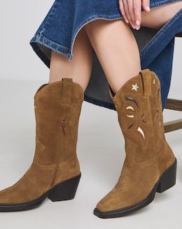 Rowan Suede Cut Out Detail Western Boots - Extra Wide Fit (EEE) &amp; Standard Calf