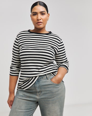 Black & Ivory Stripe Ribbed Long Sleeve Top