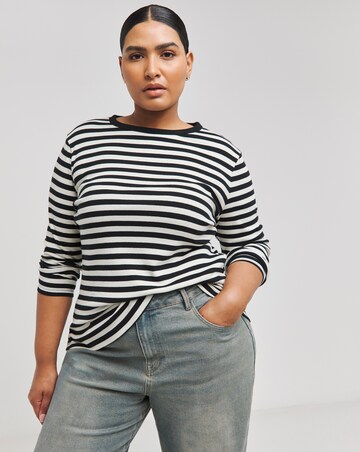 Black & Ivory Stripe Ribbed Long Sleeve Top