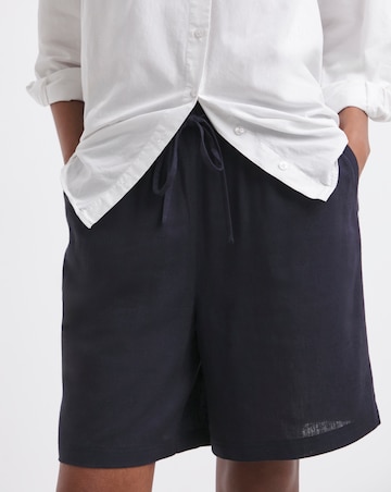 Navy Linen Mix Knee Length Shorts