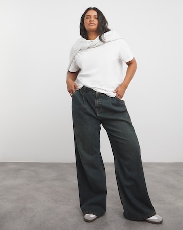 Green Cast Pleat Detail Wide Leg Jean