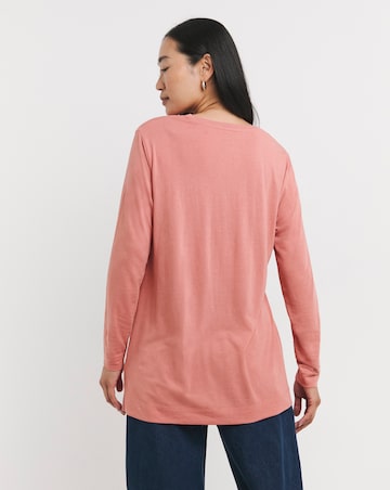 Dusty Peach V-Neck Split Hem Slouch T-Shirt