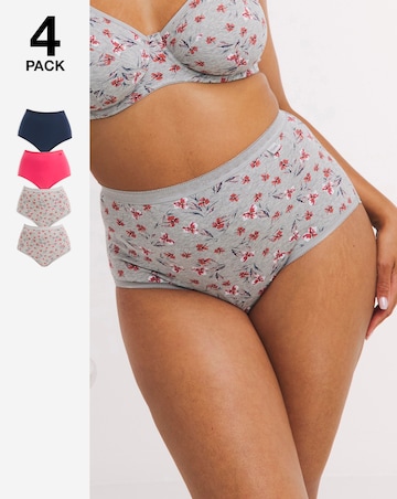 Slimma 4 Pack Cotton Full Brief Knickers - Grey Floral/Pink