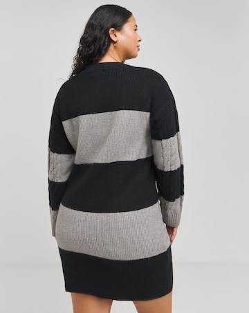 Grey and Black Stripe Cable Knit Dress