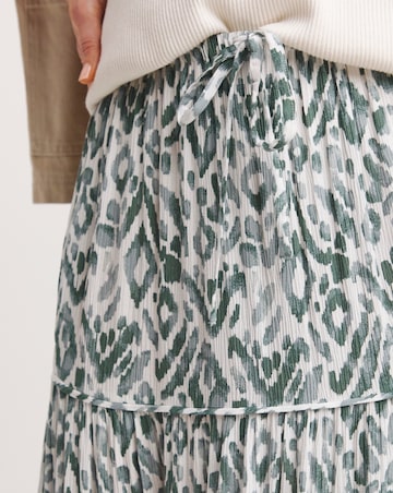 Khaki Print Crinkle Tiered Maxi Skirt