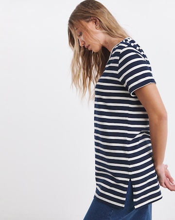 Simply Be Grey Marl & Navy Stripe 2 Pack Longline V Neck T-Shirts