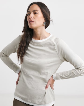 Oatmeal Crew Neck Long Sleeve Layered T-Shirt