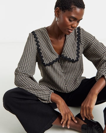 Gingham Collared Button Through Top