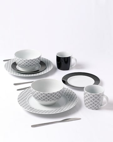 Waterside Black Geo 16 Piece Dinner Set