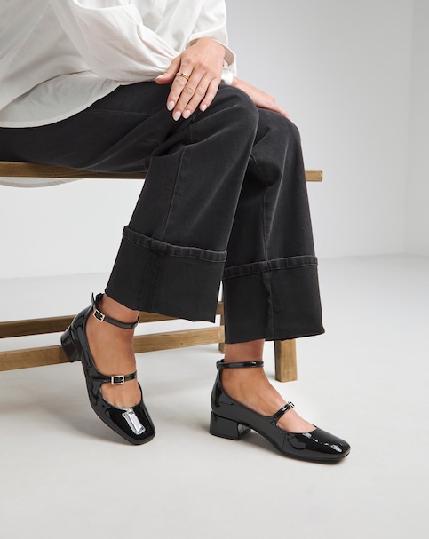 Reno Mary Jane Ankle Strap Block Heel Shoes - Wide Fit (E)