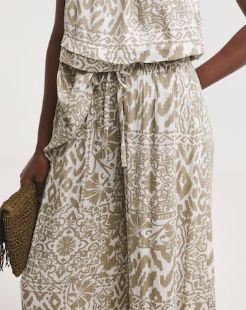 Taupe Print Crinkle Palazzo Trousers