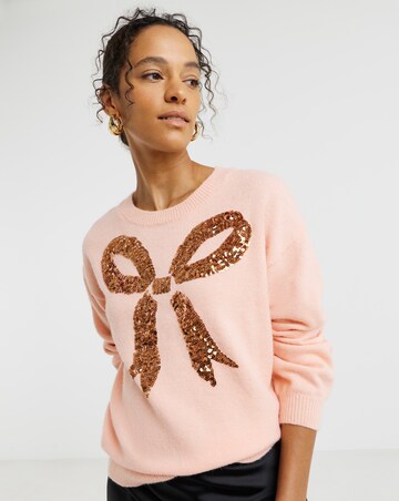 Blush Sequin Bow Jumper