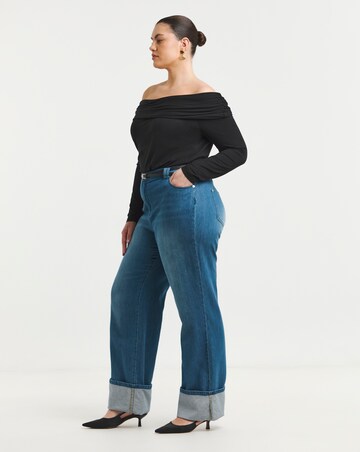 Simply Be Mid Blue Straight Leg Turn Up Drape Jeans