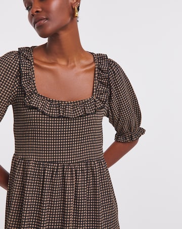 Simply Be Gingham Waffle Frill Detail Skater Dress