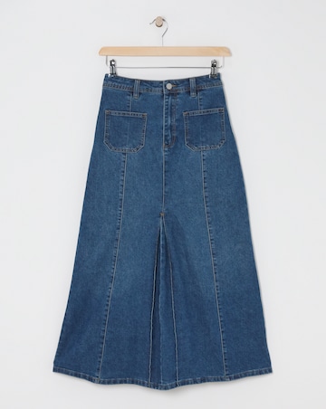 Washed Blue Pocket Front Denim Skirt