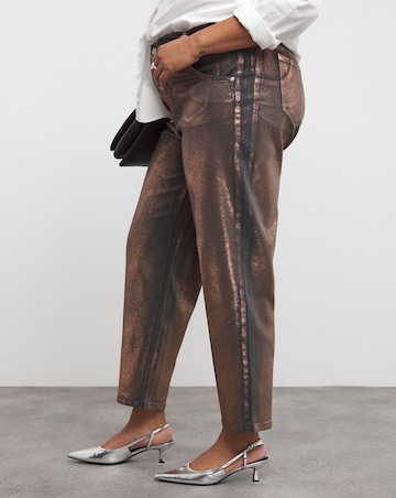Copper Metallic Barrel Leg Jeans