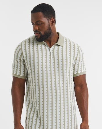 Jack & Jones Premium 1/4 Zip Polo - Sage Multi