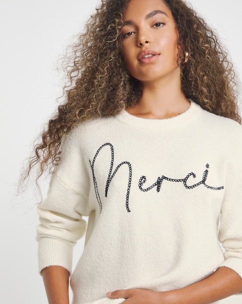 Simply Be Merci Slogan Knitted Jumper