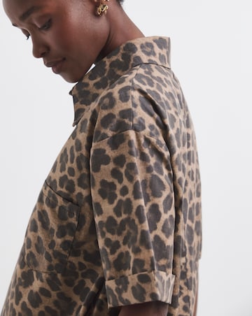 Leopard Print Boxy Shirt Dress