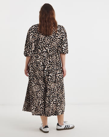Simply Be Black Print Supersoft Wrap Midi Dress With Pockets