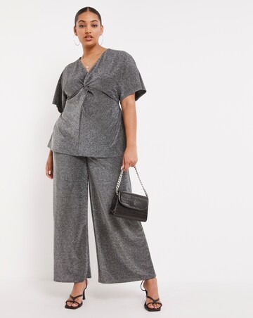 Silver Glitter Knit Wide Leg Trousers